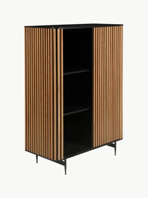 Highboard Linea met schuifdeur en geribbelde voorzijde