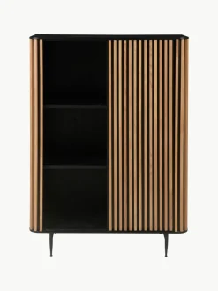 Highboard Linea met schuifdeur en geribbelde voorzijde