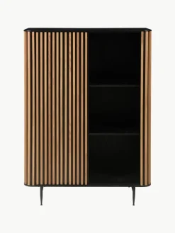Highboard Linea met schuifdeur en geribbelde voorzijde
