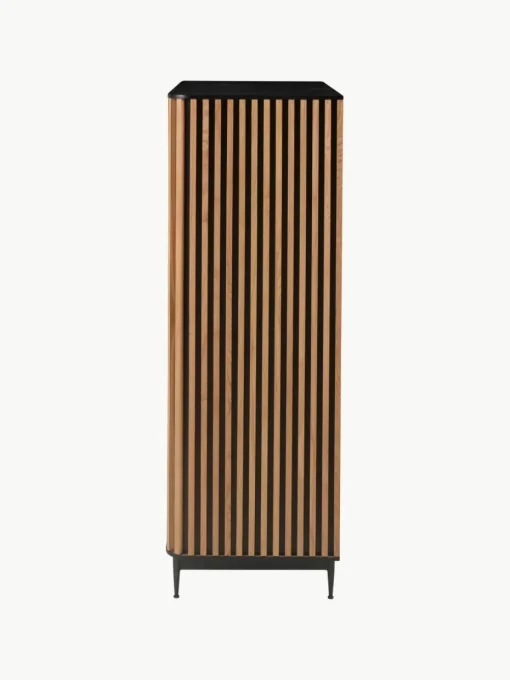 Highboard Linea met schuifdeur en geribbelde voorzijde