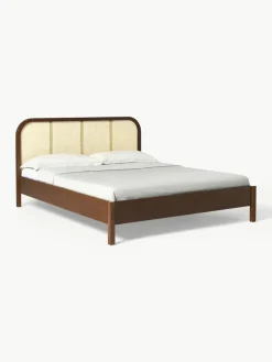Houten bed Jones met hoofdeinde van Weens vlechtwerk