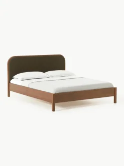 Houten bed Jones met hoofdeinde van bouclé