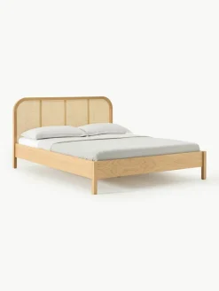 Houten bed Jones met hoofdeinde van Weens vlechtwerk