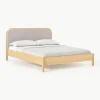 Houten bed Jones met hoofdeinde van bouclé