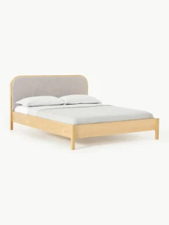 Houten bed Jones met hoofdeinde van bouclé