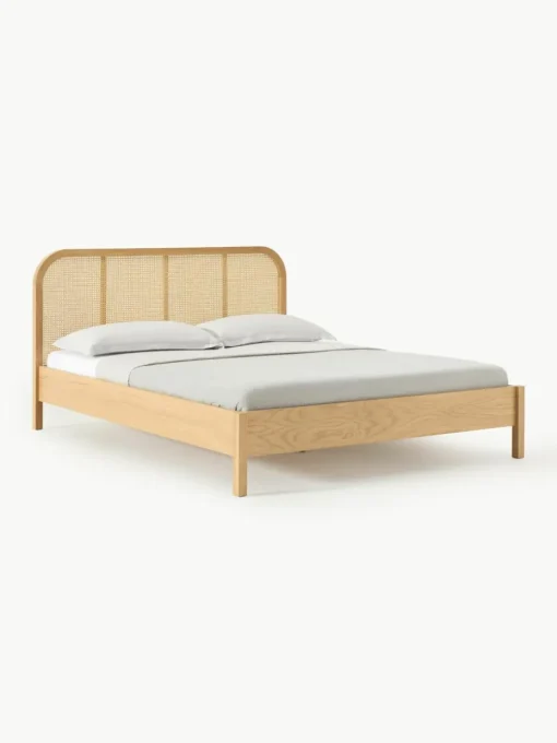Houten bed Jones met hoofdeinde van Weens vlechtwerk