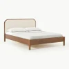Houten bed Jones met hoofdeinde van bouclé