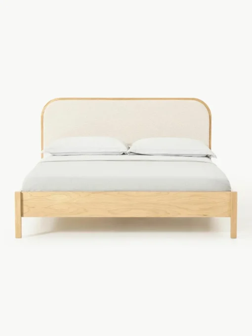 Houten bed Jones met hoofdeinde van bouclé