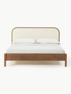 Houten bed Jones met hoofdeinde van bouclé