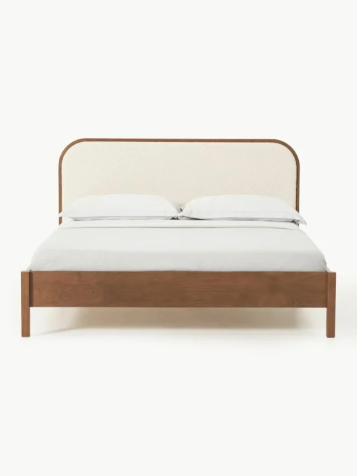 Houten bed Jones met hoofdeinde van bouclé
