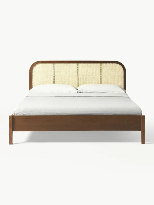 Houten bed Jones met hoofdeinde van Weens vlechtwerk