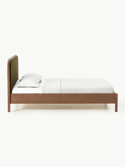 Houten bed Jones met hoofdeinde van bouclé