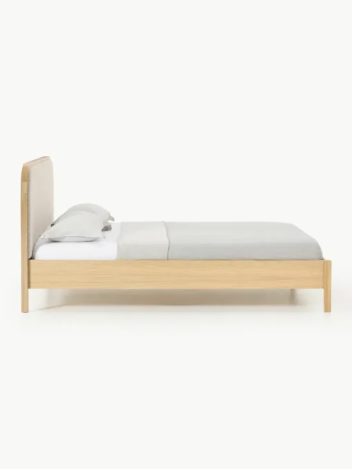 Houten bed Jones met hoofdeinde van bouclé