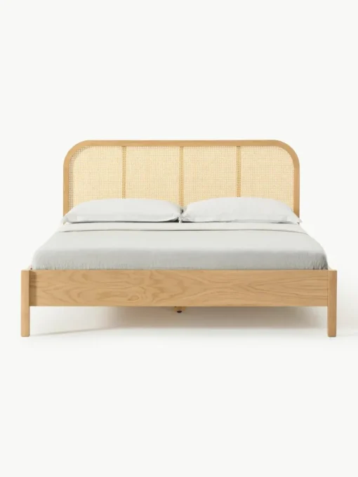 Houten bed Jones met hoofdeinde van Weens vlechtwerk