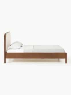 Houten bed Jones met hoofdeinde van bouclé