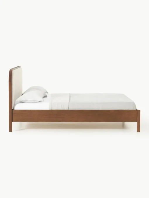 Houten bed Jones met hoofdeinde van bouclé
