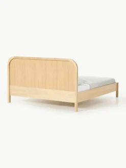Houten bed Jones met hoofdeinde van bouclé