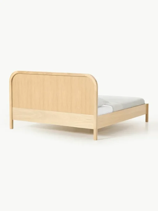 Houten bed Jones met hoofdeinde van bouclé