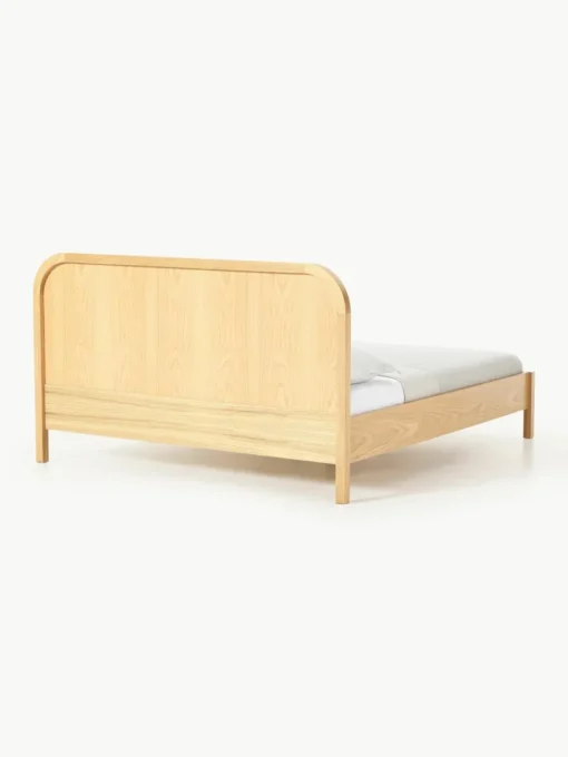 Houten bed Jones met hoofdeinde van bouclé
