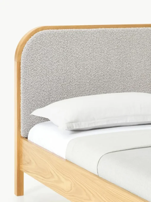 Houten bed Jones met hoofdeinde van bouclé