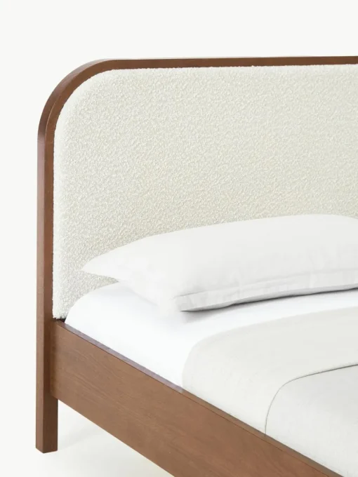 Houten bed Jones met hoofdeinde van bouclé