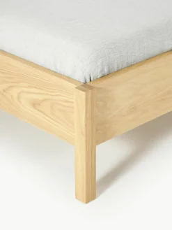 Houten bed Jones met hoofdeinde van bouclé
