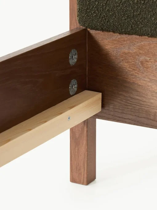 Houten bed Jones met hoofdeinde van bouclé