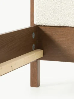 Houten bed Jones met hoofdeinde van bouclé