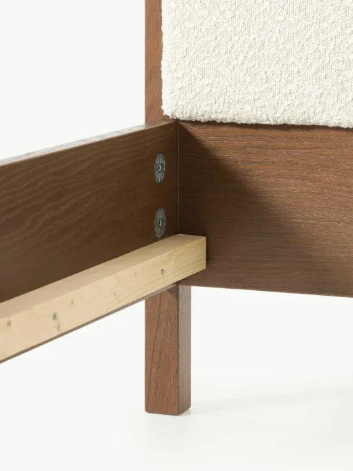 Houten bed Jones met hoofdeinde van bouclé