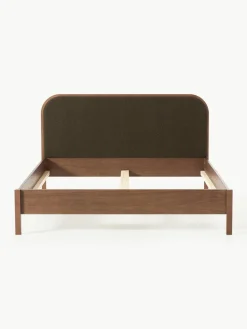 Houten bed Jones met hoofdeinde van bouclé