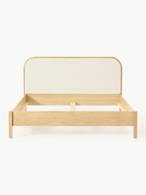 Houten bed Jones met hoofdeinde van bouclé
