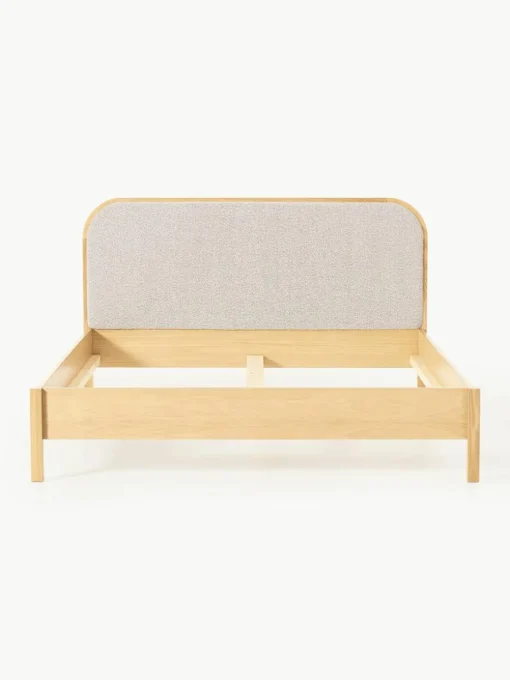 Houten bed Jones met hoofdeinde van bouclé