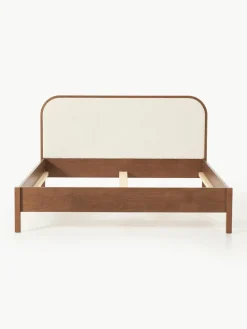 Houten bed Jones met hoofdeinde van bouclé
