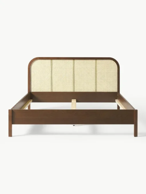 Houten bed Jones met hoofdeinde van Weens vlechtwerk
