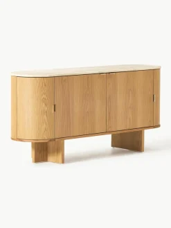 Houten dressoir Zumi met afgeronde hoeken en travertijn blad