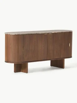 Houten dressoir Zumi met afgeronde hoeken en gemarmerd tafelblad