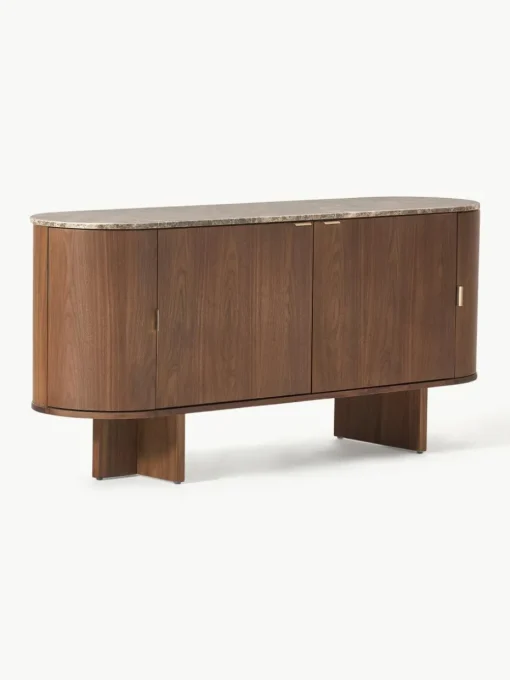 Houten dressoir Zumi met afgeronde hoeken en gemarmerd tafelblad