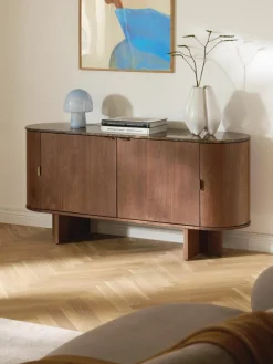 Houten dressoir Zumi met afgeronde hoeken en gemarmerd tafelblad