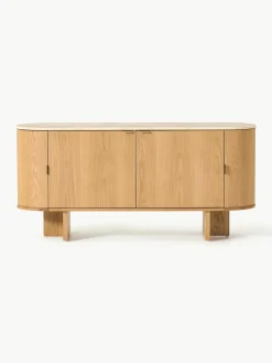 Houten dressoir Zumi met afgeronde hoeken en travertijn blad