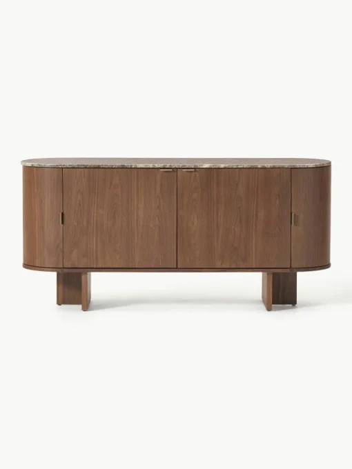Houten dressoir Zumi met afgeronde hoeken en gemarmerd tafelblad