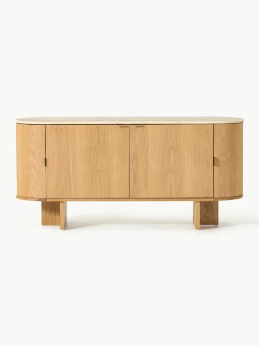 Houten dressoir Zumi met afgeronde hoeken en travertijn blad