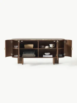 Houten dressoir Zumi met afgeronde hoeken en gemarmerd tafelblad