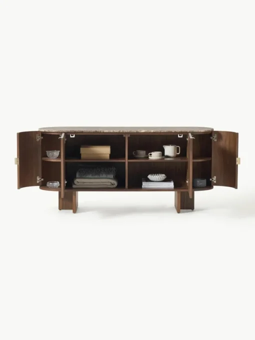 Houten dressoir Zumi met afgeronde hoeken en gemarmerd tafelblad
