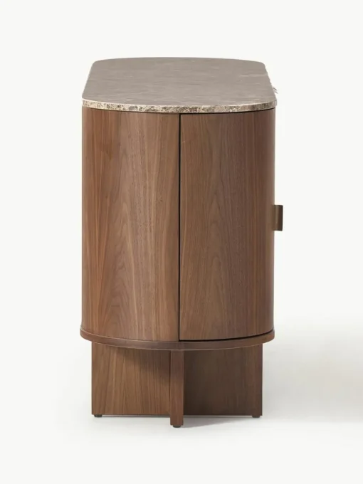 Houten dressoir Zumi met afgeronde hoeken en gemarmerd tafelblad