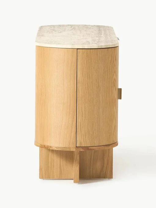 Houten dressoir Zumi met afgeronde hoeken en travertijn blad
