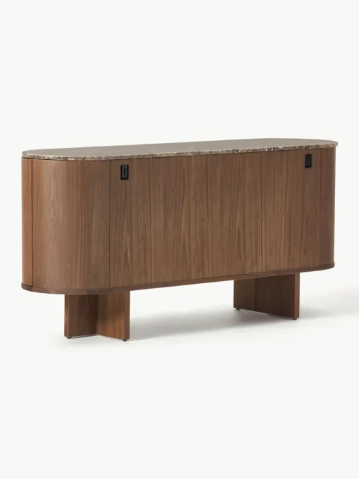 Houten dressoir Zumi met afgeronde hoeken en gemarmerd tafelblad
