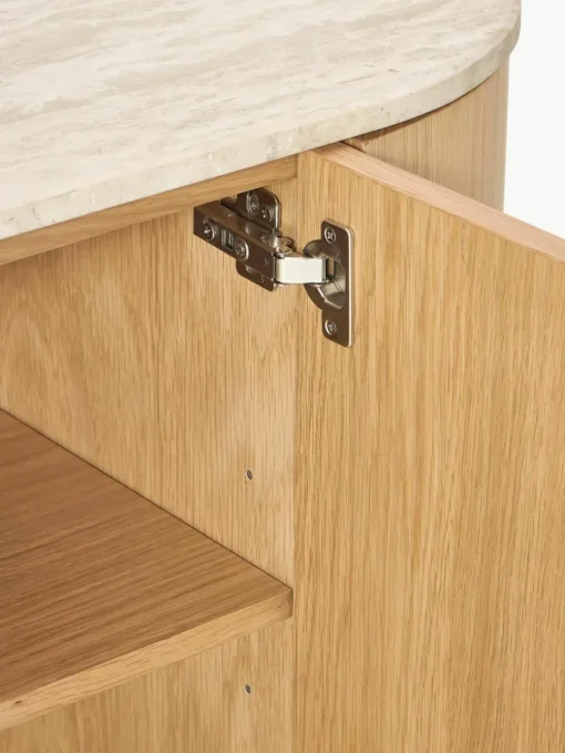 Houten dressoir Zumi met afgeronde hoeken en travertijn blad
