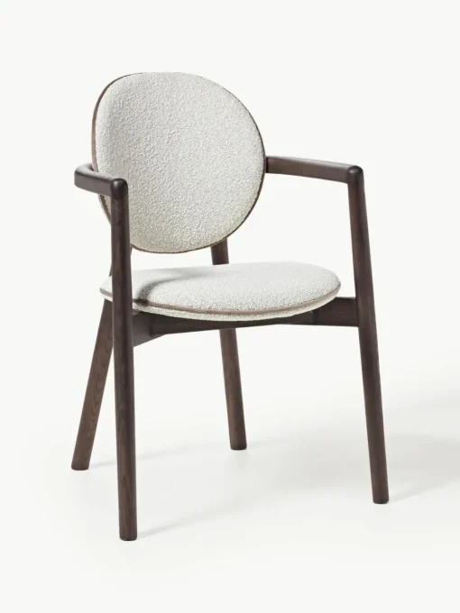 Houten Maia stoel met bouclé bekleding