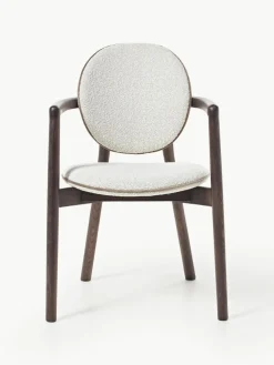 Houten Maia stoel met bouclé bekleding