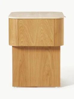 Houten nachtkastje Zumi met travertijn blad